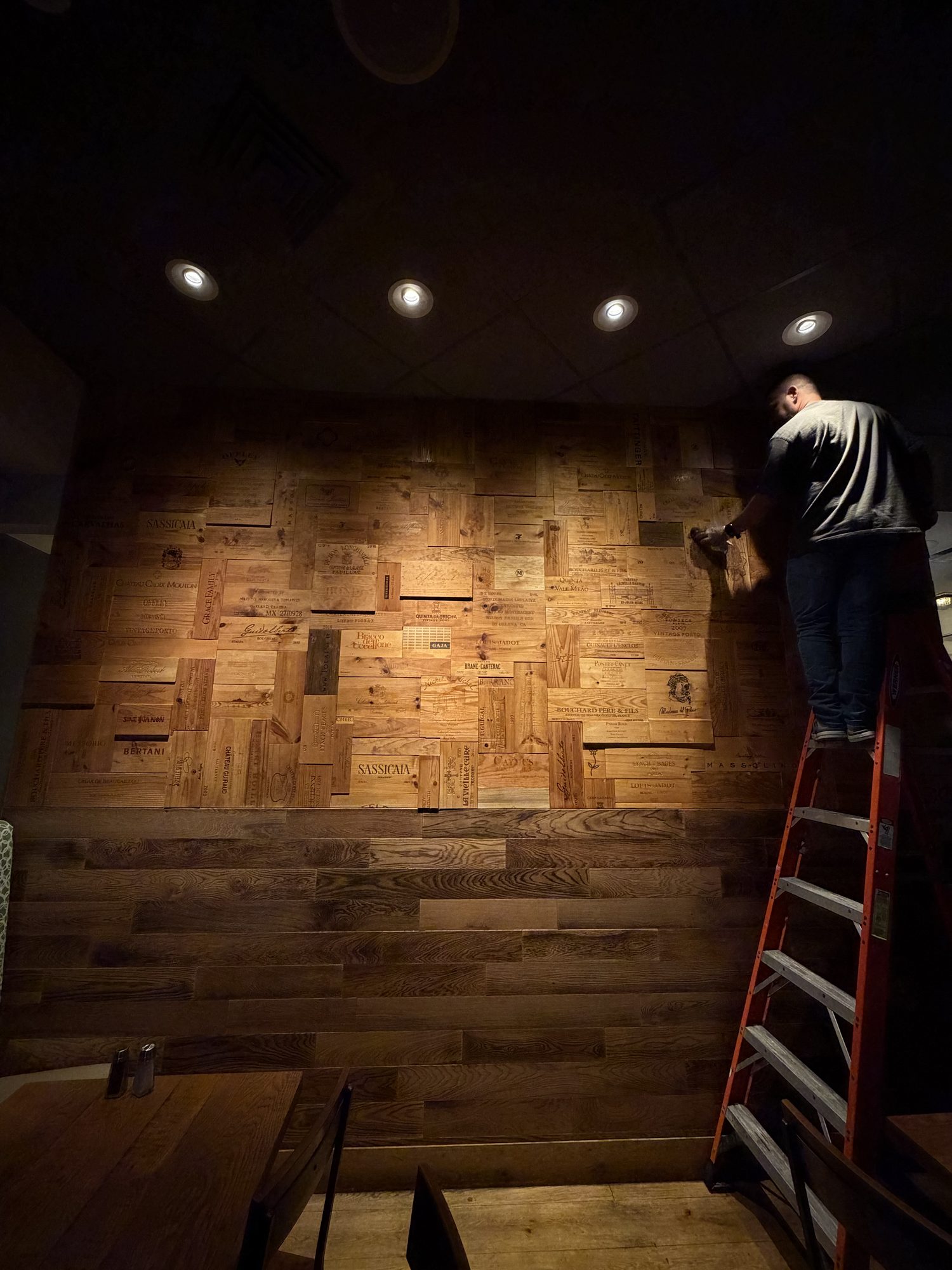 Wine-Crate Wall Installation